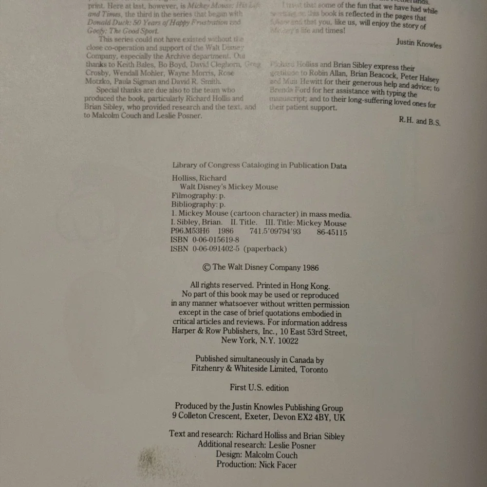 Walt Disney's MICKEY MOUSE HIS LIFE & TIMES First edition 1986‎ Hardcover DJ
